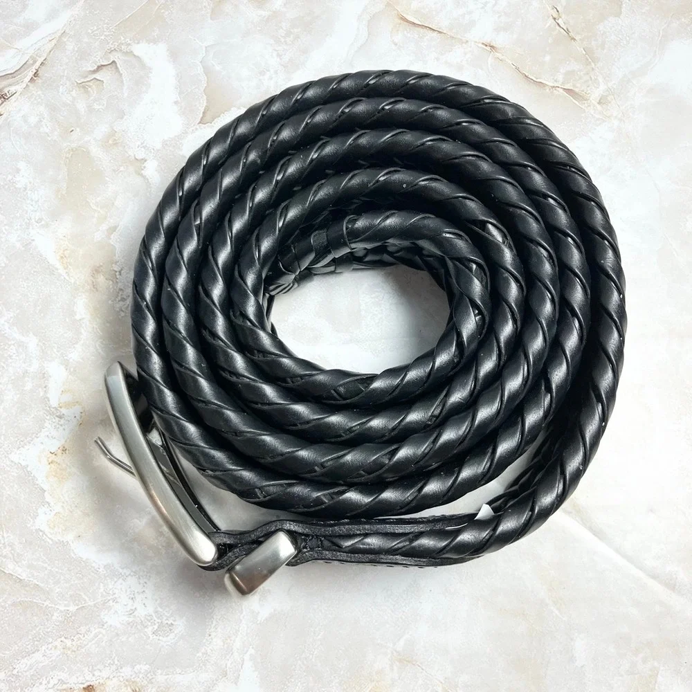 Dockers Belt Mens Size XL 42-44 Black Braided Fully Adjustable Tarnished Buckle